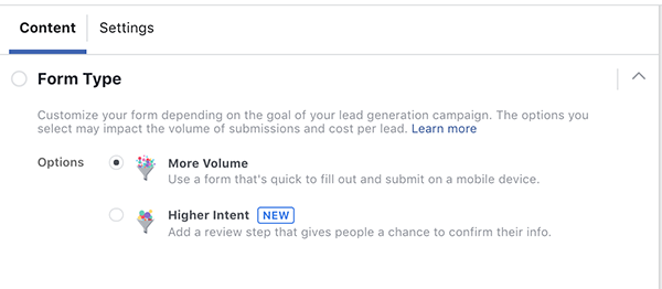 Facebook Lead Ad Form Quiz