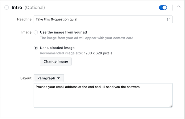 Facebook Lead Ad Form Quiz