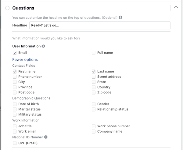 Facebook Lead Ad Form Quiz