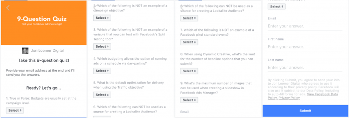 Facebook Lead Ad Form Quiz