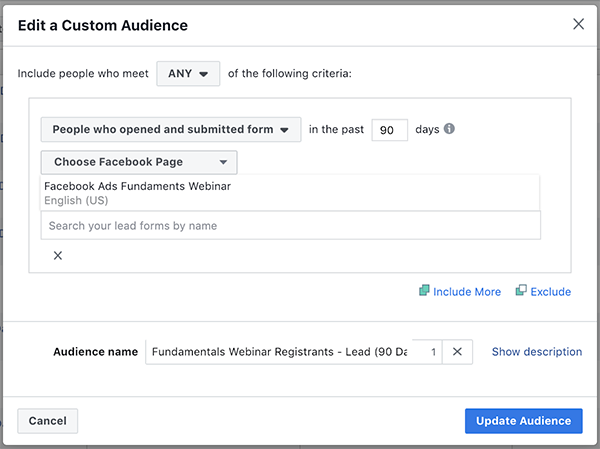 Lead Ad Form Custom Audience