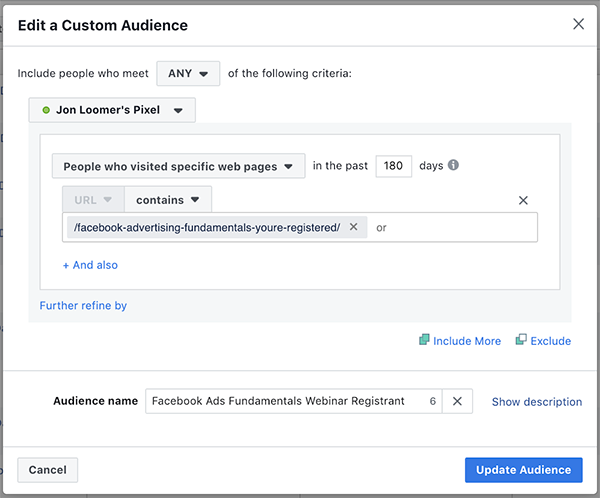 Website Custom Audience Registration