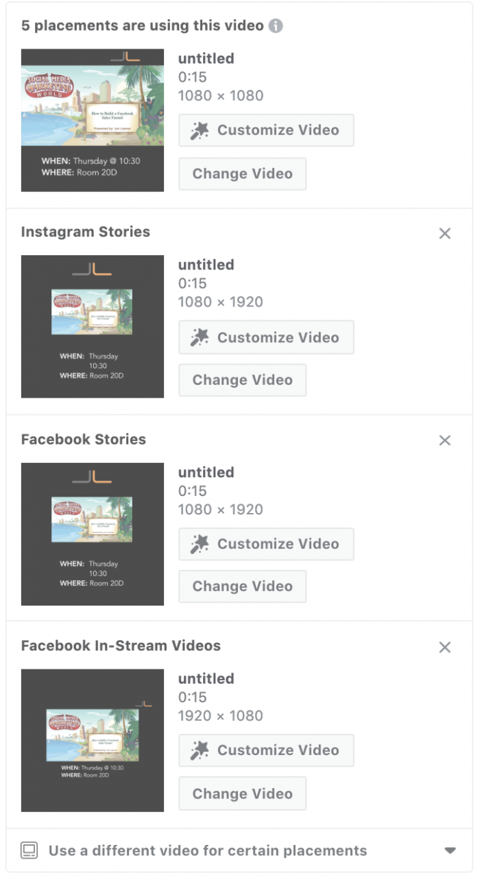 Facebook Ads Placements Custom Creative