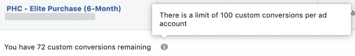 Facebook Custom Conversions Limitations