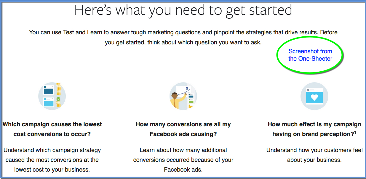 Faceboko Test and Learn One-Sheeter