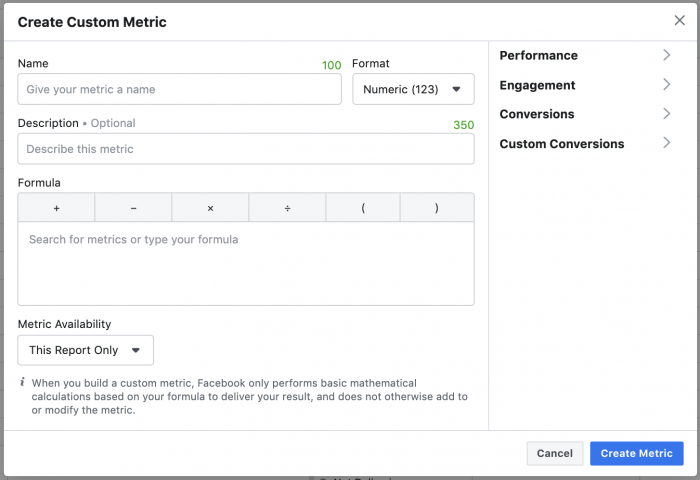 Facebook Ads Reporting Custom Metrics