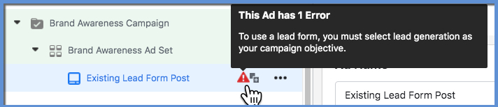 Lead Form Error Message - Brand Awareness