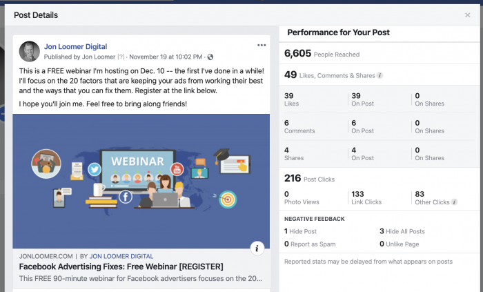 Facebook Organic Post Metrics