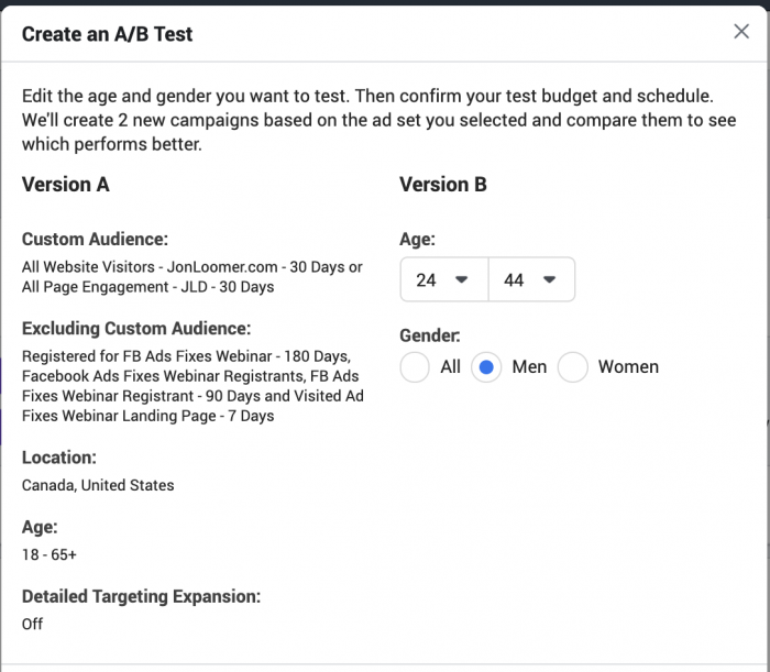 Facebook Ad Set Split Test