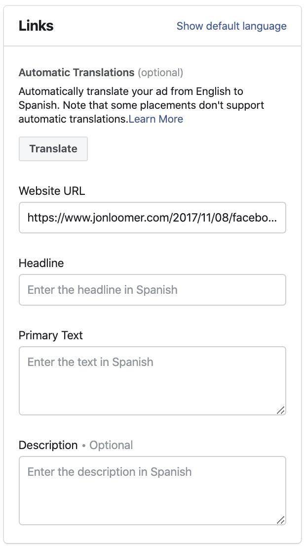 Facebook Ads Automatic Translation