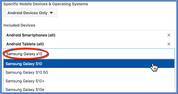 Device Selection Example - Samsung Galaxy S10