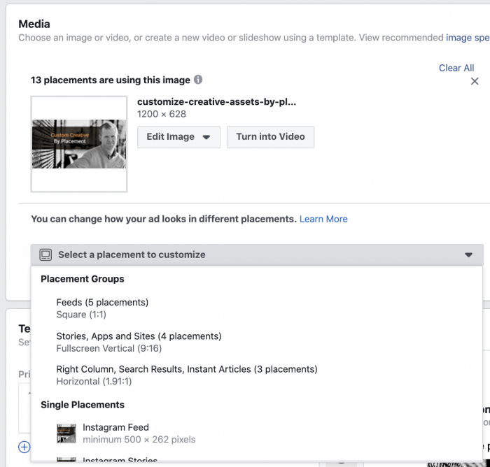 Customize Facebook Ad Creative By Placement