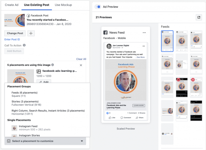 Customize Facebook Ad Creative By Placement