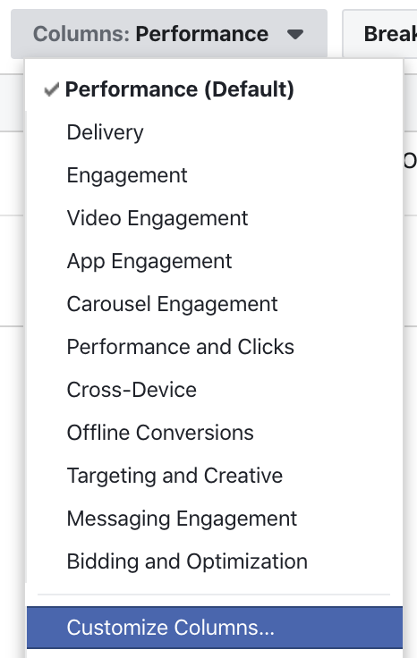 Facebook Ads Customize Columns