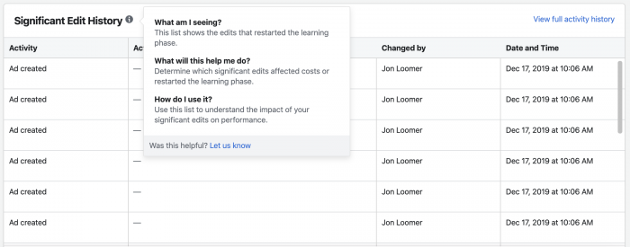 Strumento di Ispezione e monutoraggio per le Facebook ads