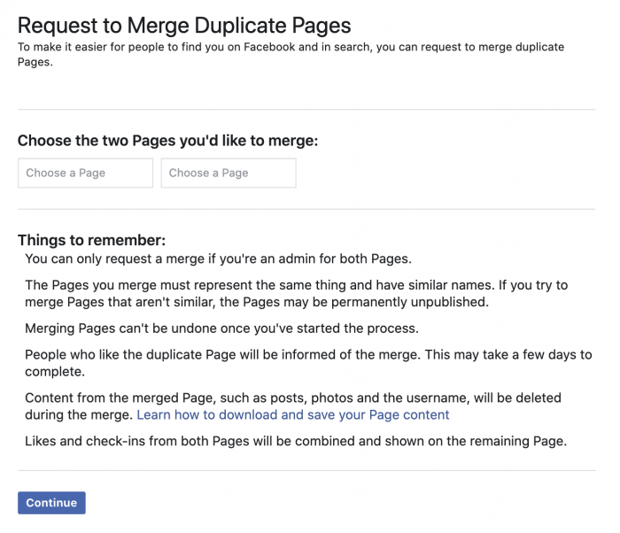 Merge Facebook Pages