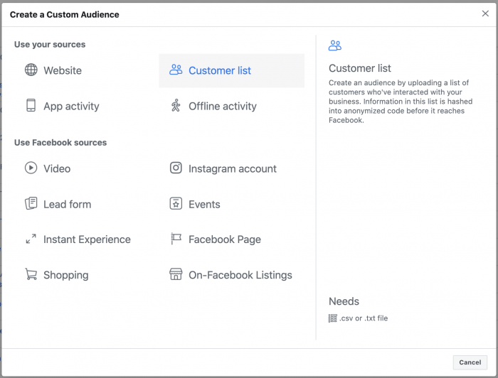 Facebook Custom Audience Data Email