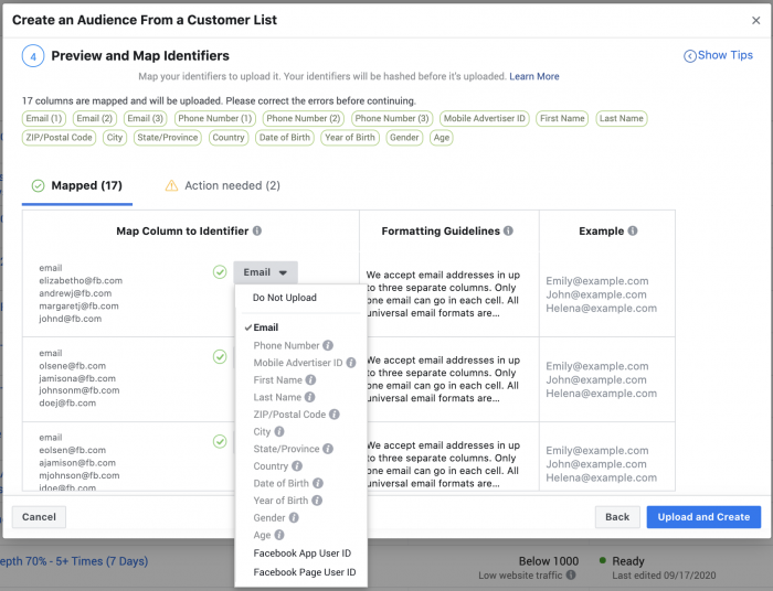 Facebook Custom Audience Data Email