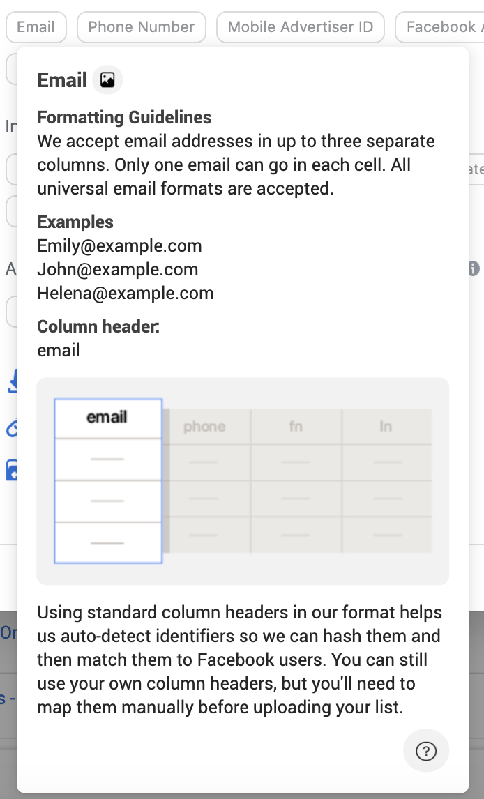 Facebook Custom Audience Data Email