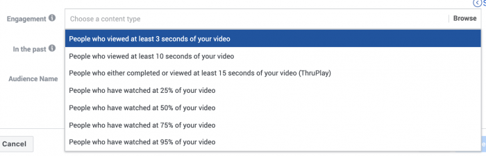 Facebook Video Engagement Custom Audience