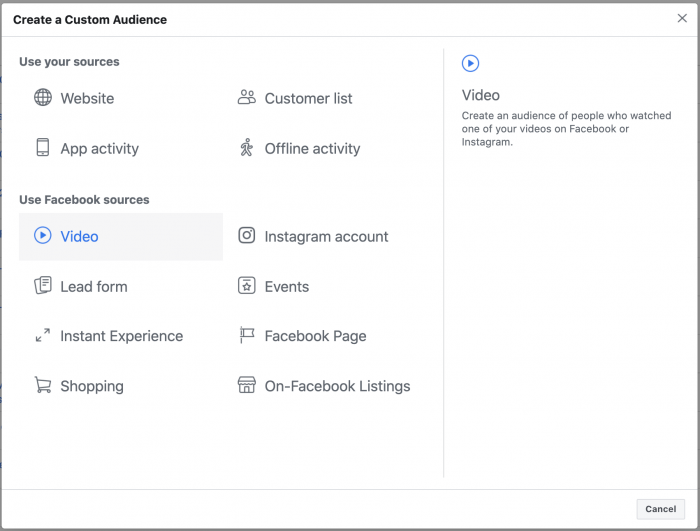 Facebook Video Engagement Custom Audience