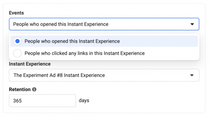 Facebook Instant Experience Custom Audience