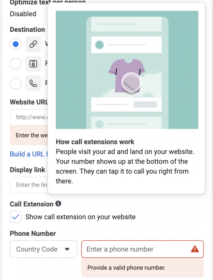 Call Extension Facebook Ad