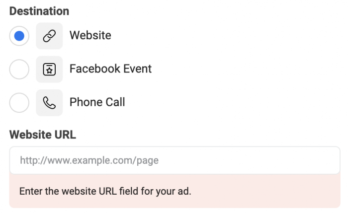 Facebook Ad Destination