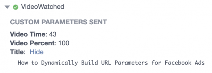 Facebook Custom Event Video Watched