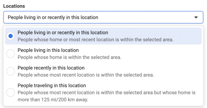 Facebook Targeting Locations
