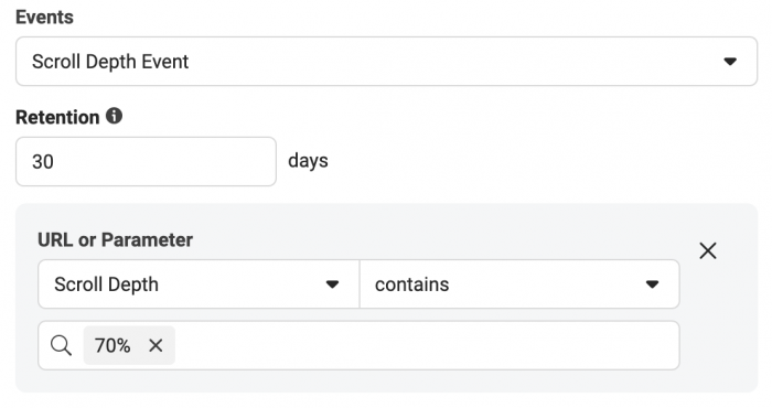 Facebook Website Custom Audience Scroll Depth