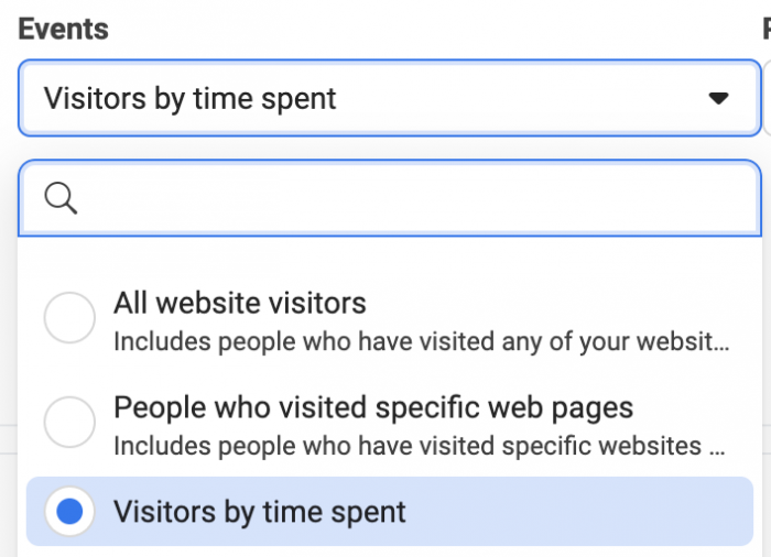 Facebook Website Custom Audience Visitors by Time Spent