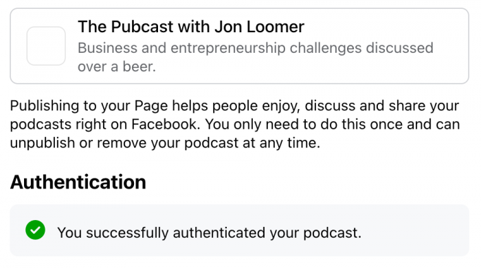 Authenticate Podcast for Facebook Page