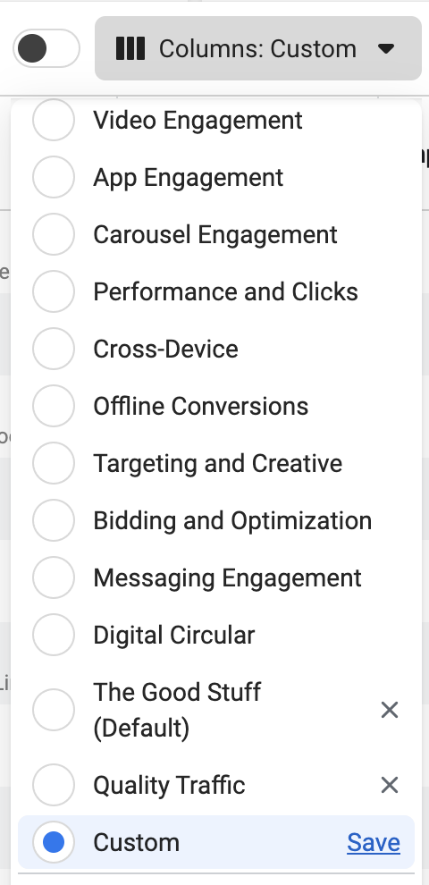 Facebook Ads Manager Customize Columns