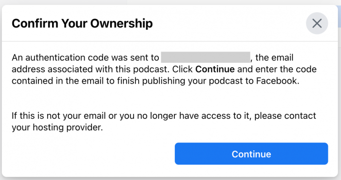 Facebook Page Confirm Podcast Ownership