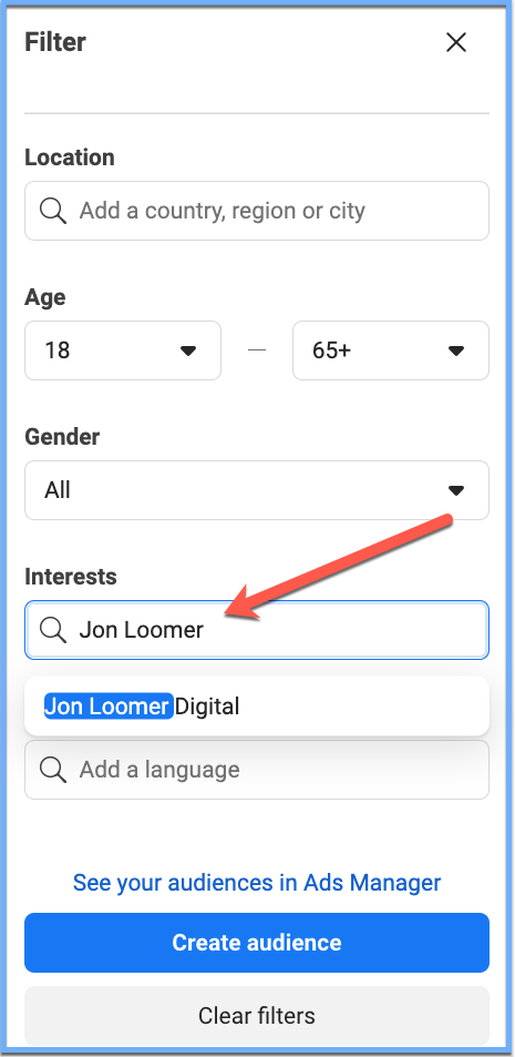Potential Audience Filter - Jon Loomer Digital Interest