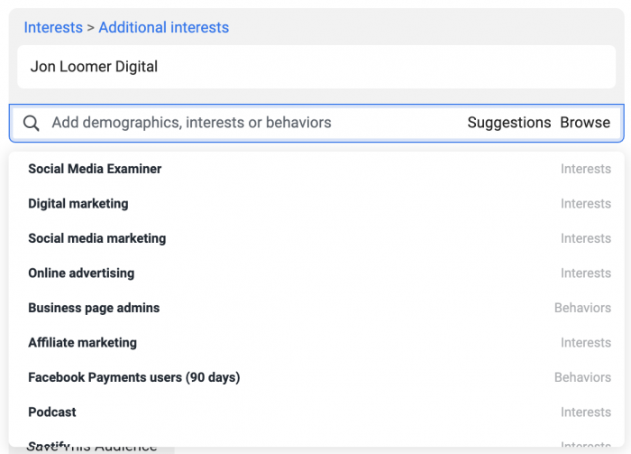 Meta Facebook Detailed Targeting Suggestions