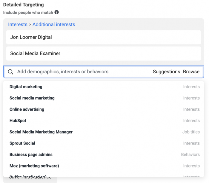 Meta Facebook Detailed Targeting Suggestions