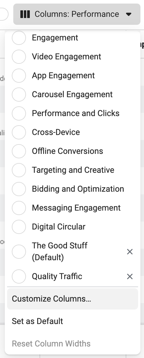 Facebook Ads Customize Columns