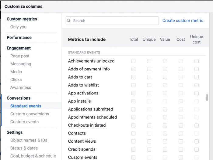 Facebook Ads Customize Columns