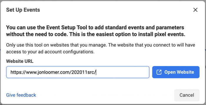 Pixel Event Setup Tool