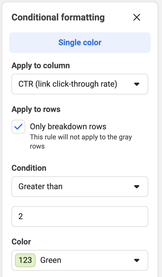 Facebook Conditional Formatting