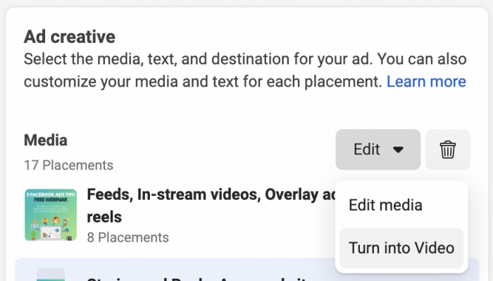 Turn Facebook Ad Image Into Video