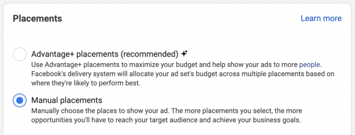 Facebook Ads Manual Placements