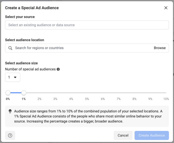 Facebook Special Ad Audiences