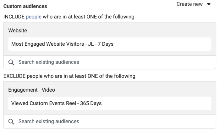 Facebook Custom Audience Targeting and Exclusions