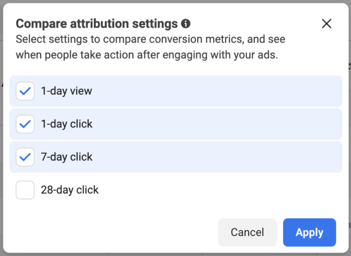 Compare Attribution 28-day Click