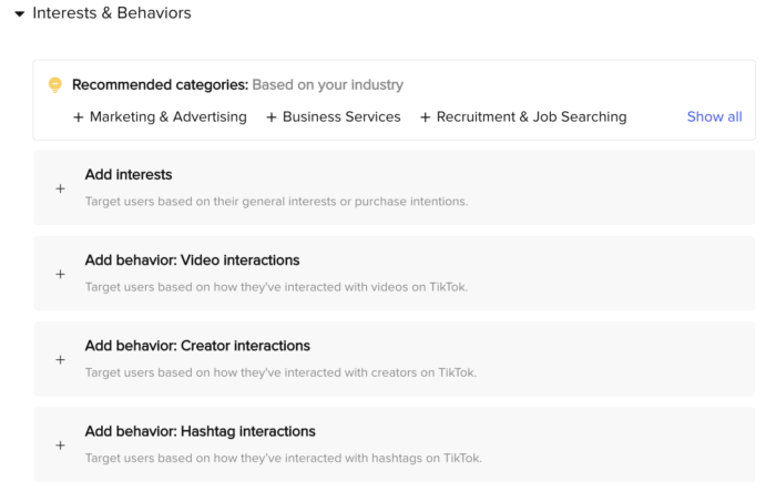 TikTok Interests and Behaviors Targeting