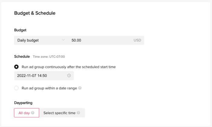 TikTok Ads Budget & Schedule