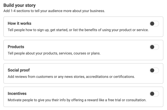 Facebook Lead Form Build Your Story